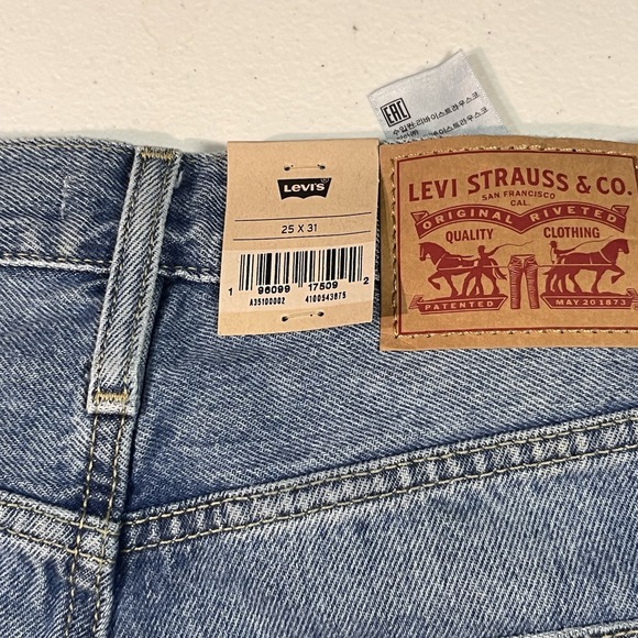 Levi's Women '94 Baggy Destructed Wide Leg Mid Rise Zip Fly Jeans 25x31 Blue NWT - Picture 8 of 12